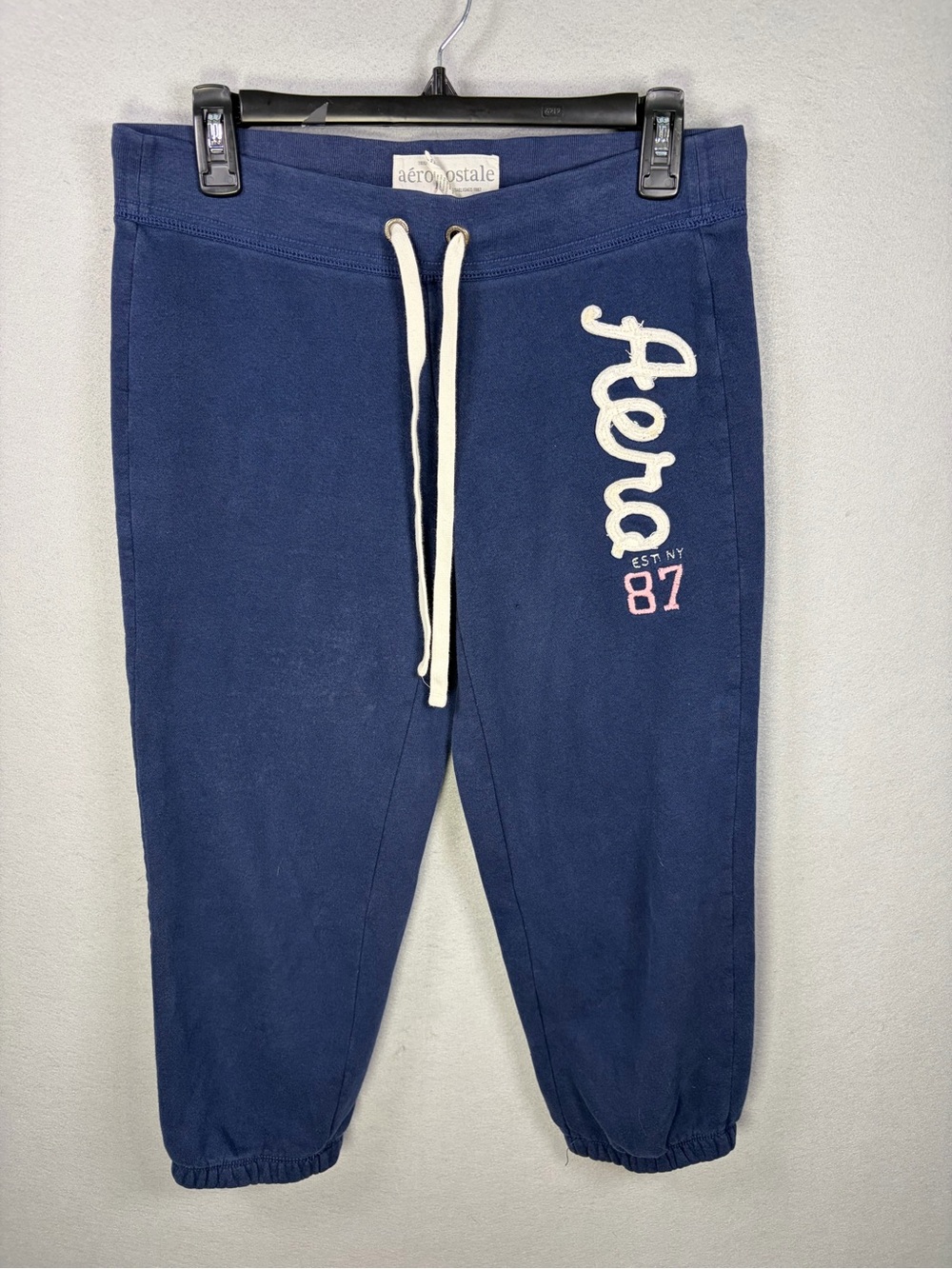 Y2K 2000’s Aeropostale Navy Joggers with Cream Drawstring and Pink Logo